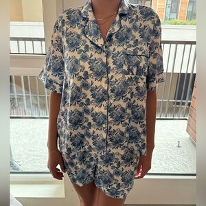 KKG Sorority Pajama Set - Floral Blue and White